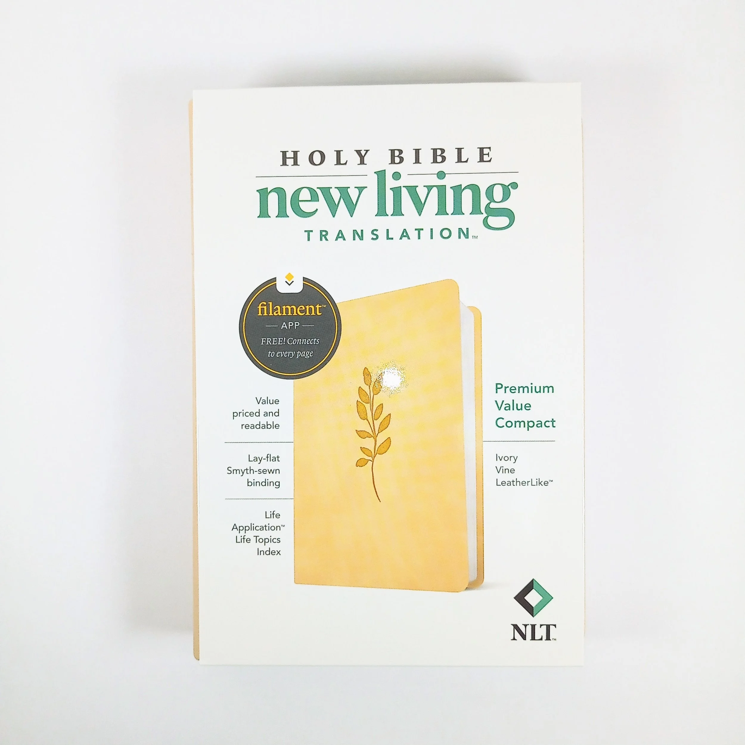 NLT Premium Value Compact Bible Ivory Vine LeatherLike with Filament App