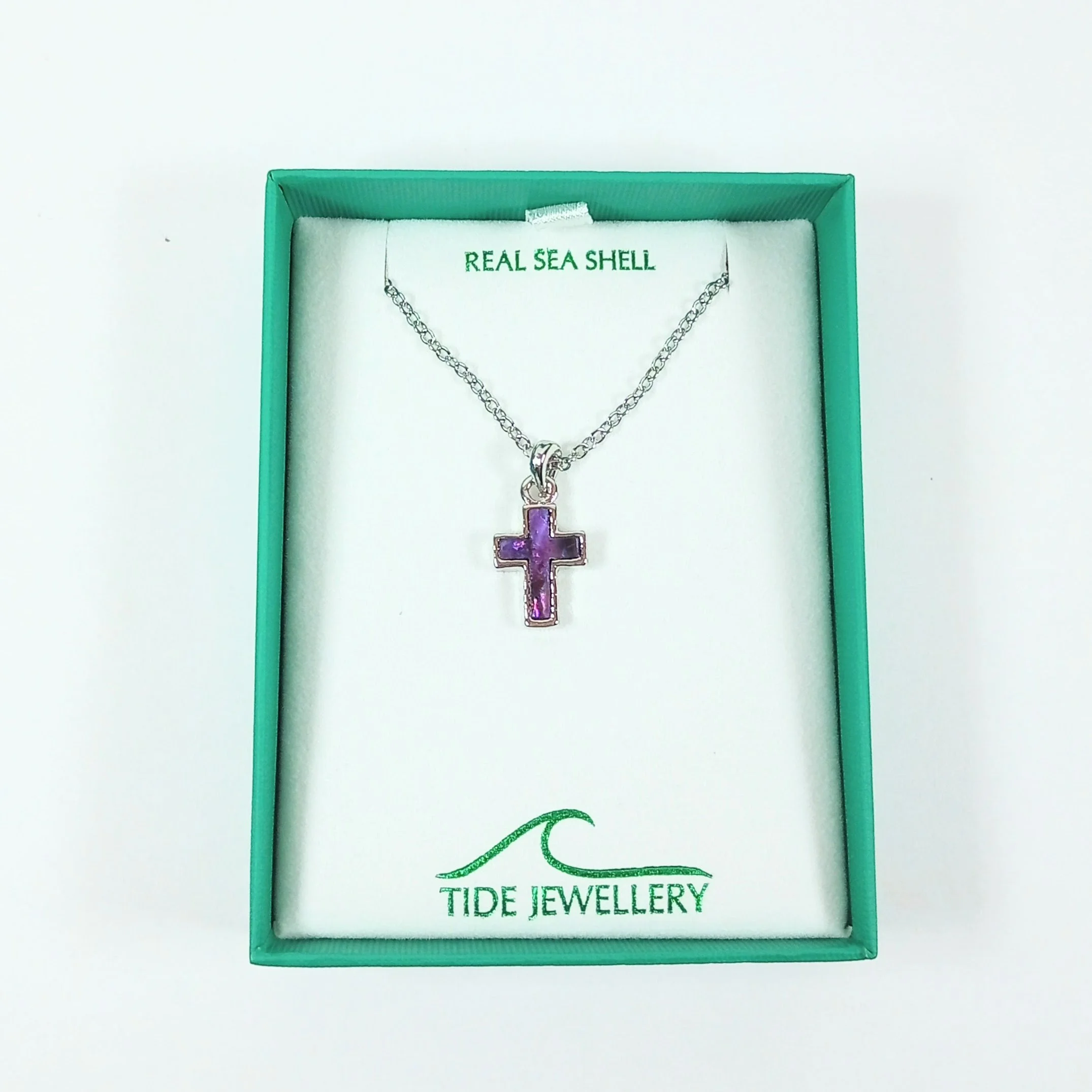 Necklace Cross Pendant Inlaid Purple Shell