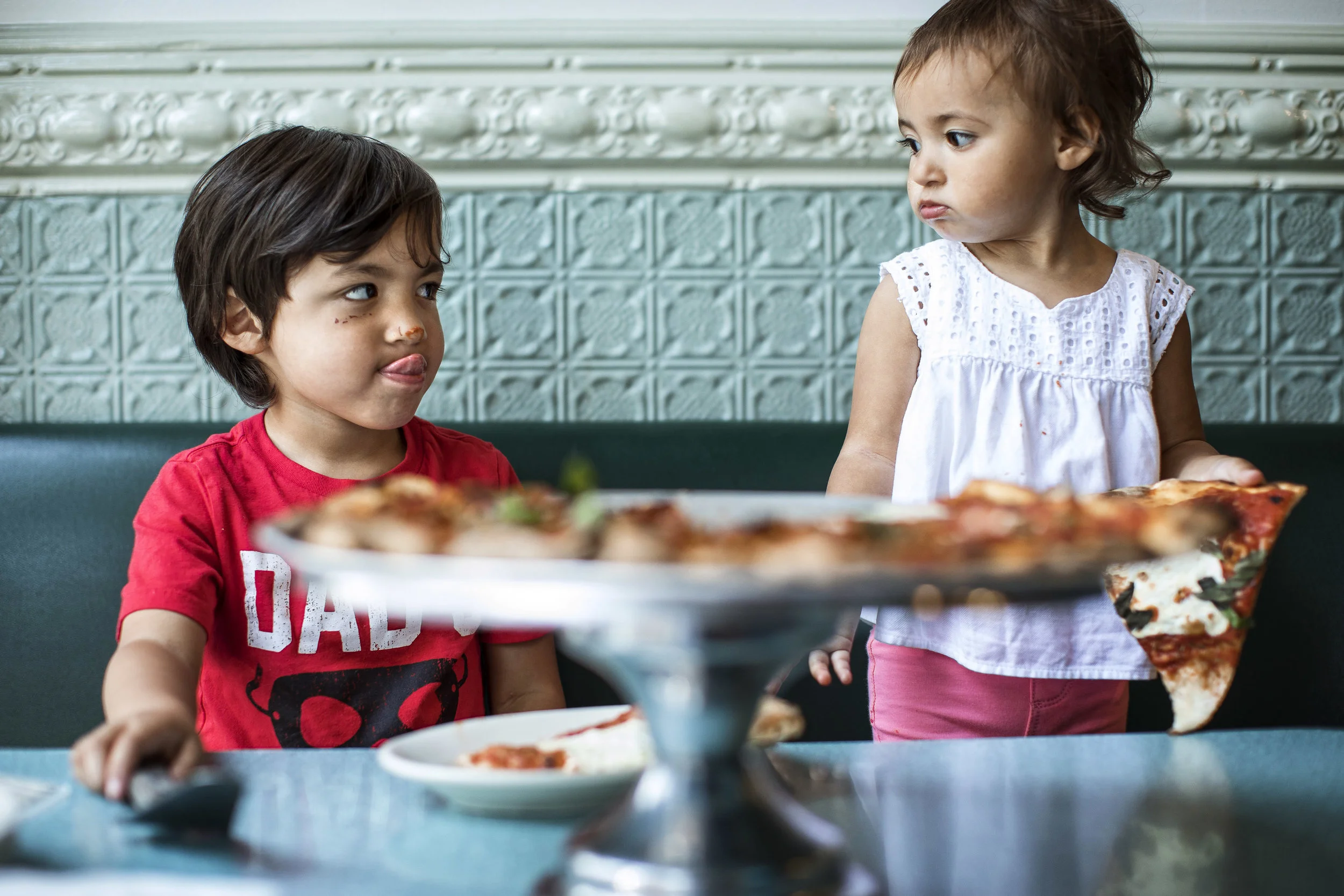Mike took his kids - Matthew (Matty) and Samantha (Sammy) - to Nick's Pizza after some fun at the park in Queens, NY.