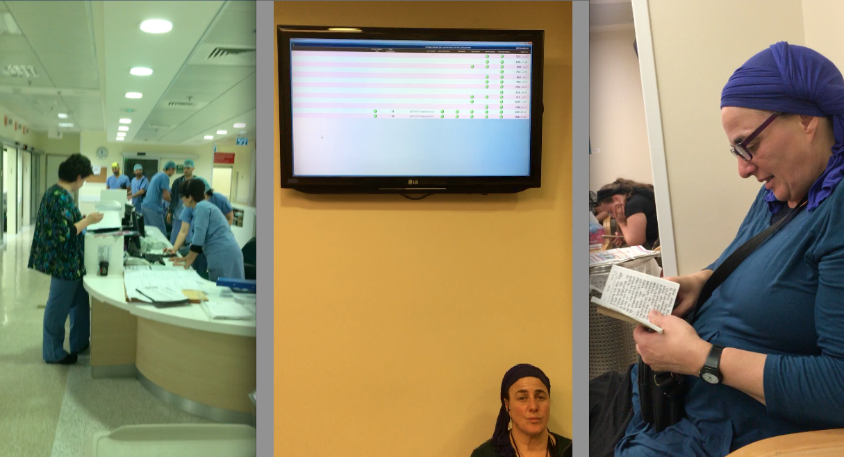 Ilana Ambash waiting for results of surgical operation of Odele, her daughter. The Social Services forbid Ilana to enter her daughter's hospital room and later on to visit her even though the Juge permits the visits.