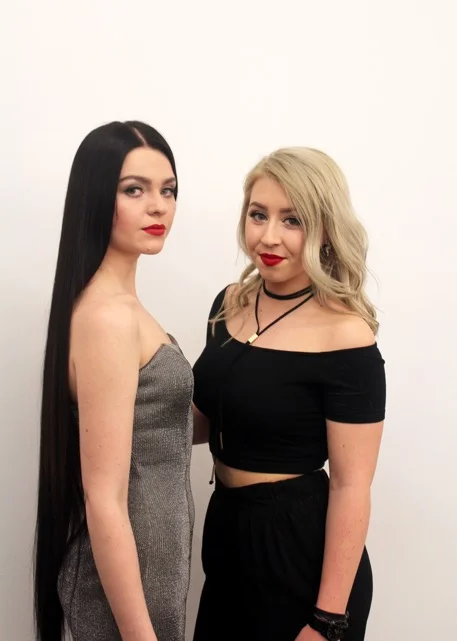 Student & model strike a pose 