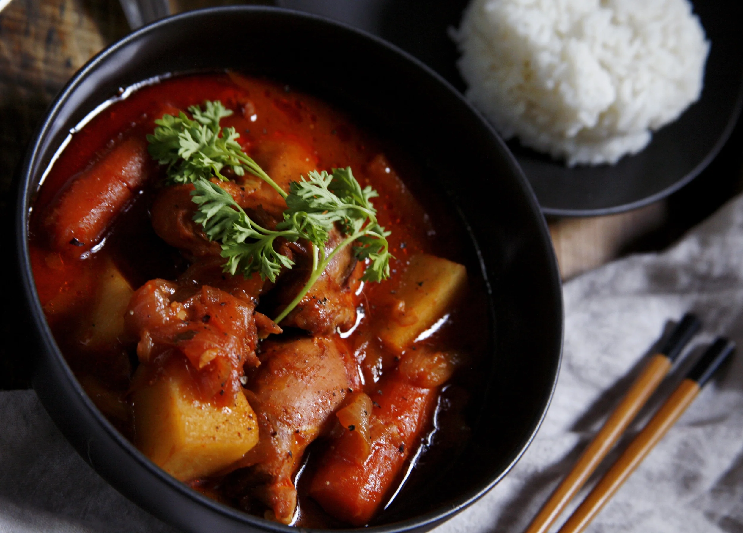Close-up of daktoritang, a Korean Spicy Chicken Stew I made for tonight. Delicious!