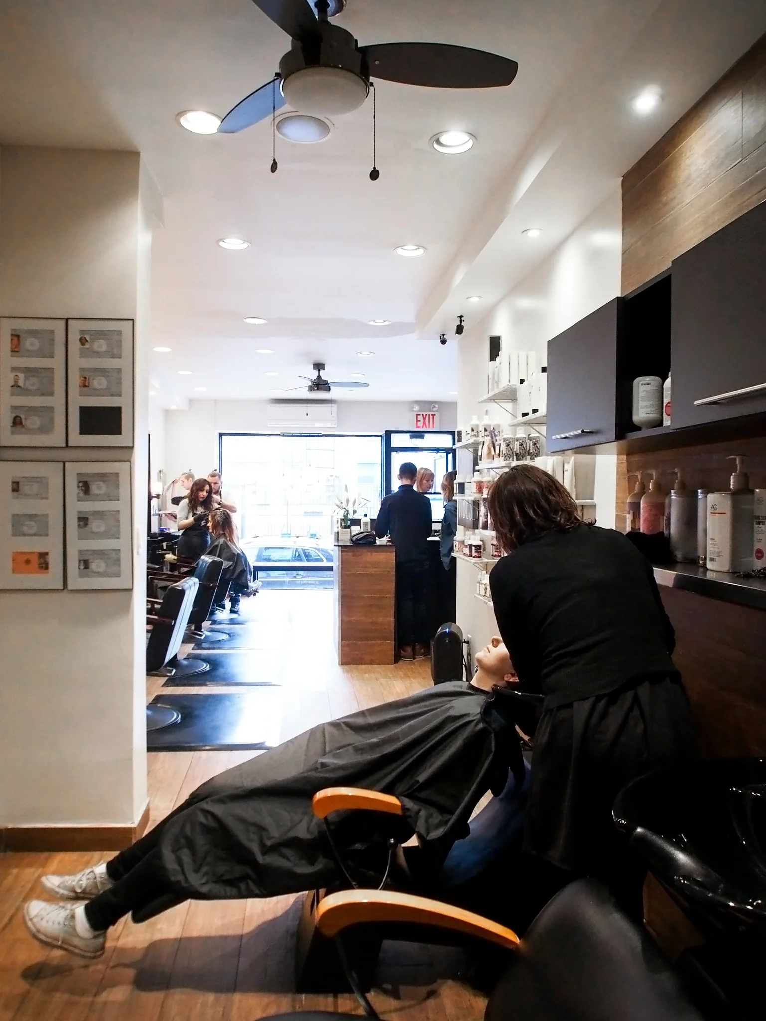 Hair wash area in the back of the upper floor.