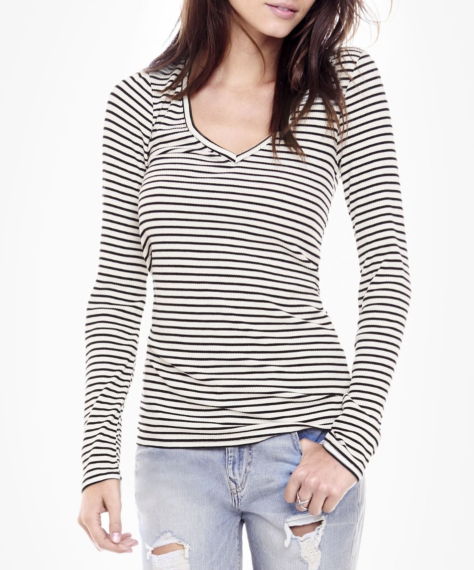  Express Striped One Eleven Long Sleeve Ribbed Tee 