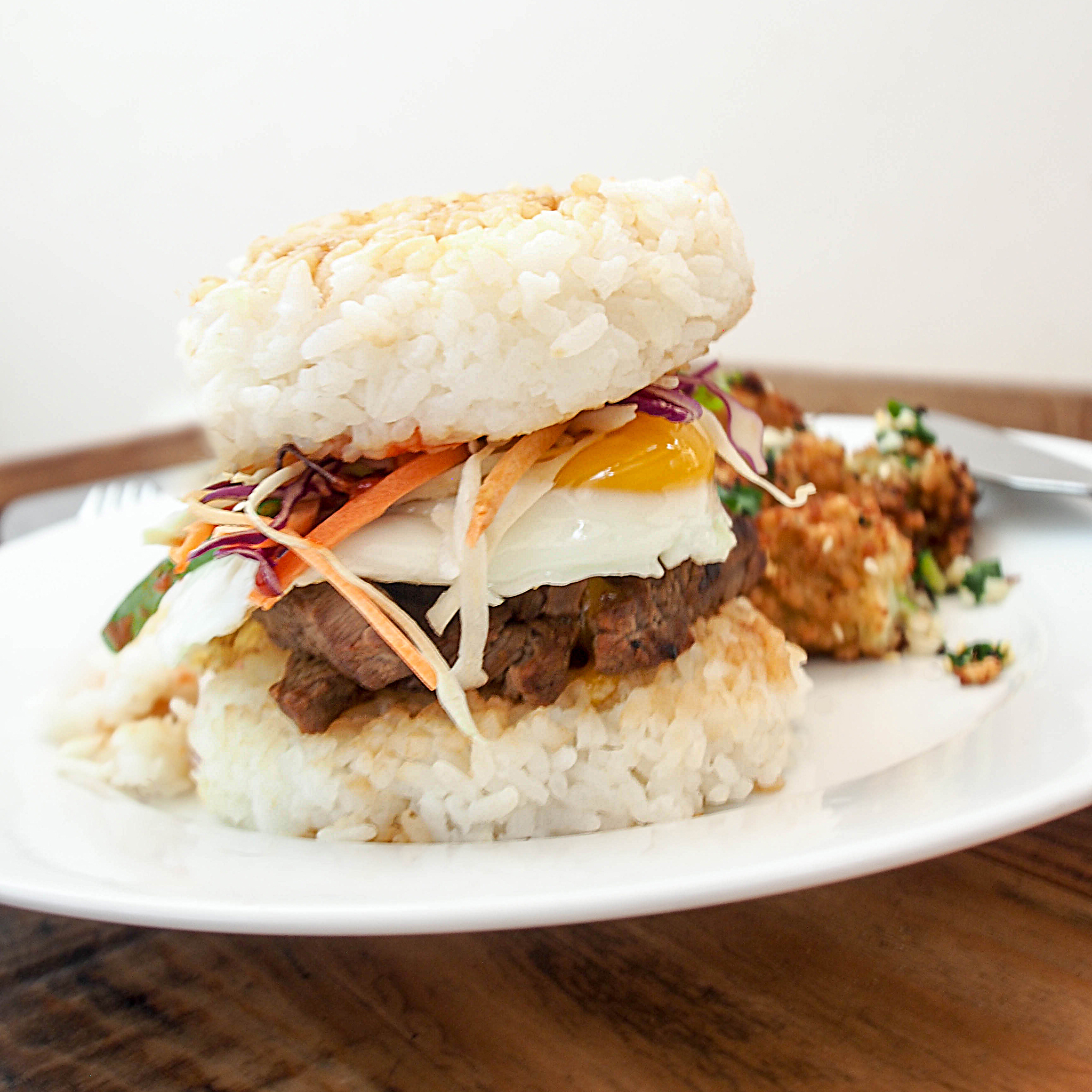 Final look of the bulgogi burger! Ready to be eaten. π