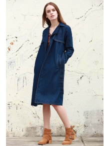 DressFo Long Sleeve Denim Trench