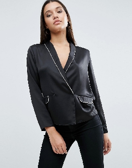 Victoria's Secret Black Satin Pajama Blouse