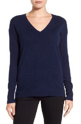 Halogen V Neck Navy Blue Sweater