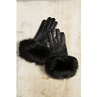 WOMEN'S WOLL-LINED LAMBSKIN GLOVES WITH FOX FUR TRIM