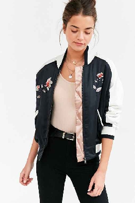 UO Satin Floral Embroidered Jacket