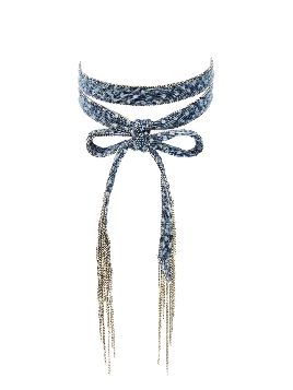 Denim & Chain Fringe Choker Necklace