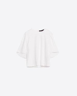 Zara White Cropped Top with Pleated Detail