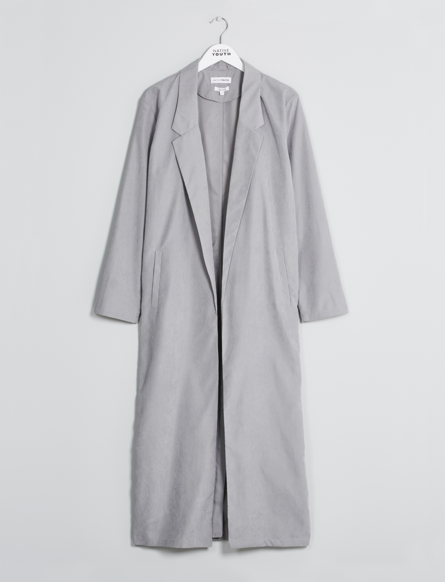 Native Youth Longline Grey Crescent Trench Blazer