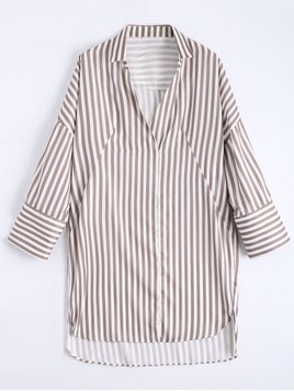 Zaful High Low Longline Striped Shirt