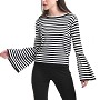Mad-Style Fluted Sleeve Crewneck Striped Top