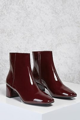 Forever 21 Patent Faux Leather Boots Burgundy