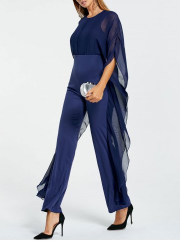 Rosegal Mesh Panel High Waist Blue Jumpsuit