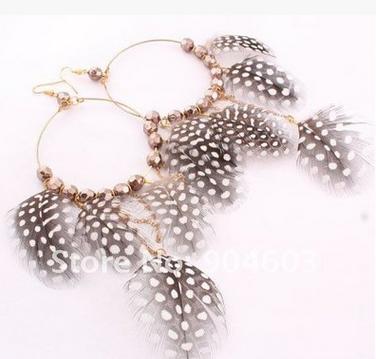 H&M Black Feather Polka Dot Hoop Earrings