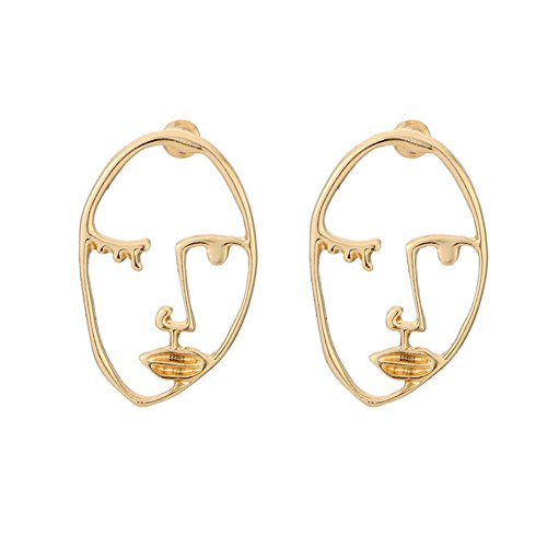Zealmer Statement Human Face Shaped Earrings Hollow Out Dangling Color Gold Stud Earrings