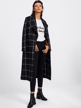 SHEIN Drape Collar Grid Longline Coat