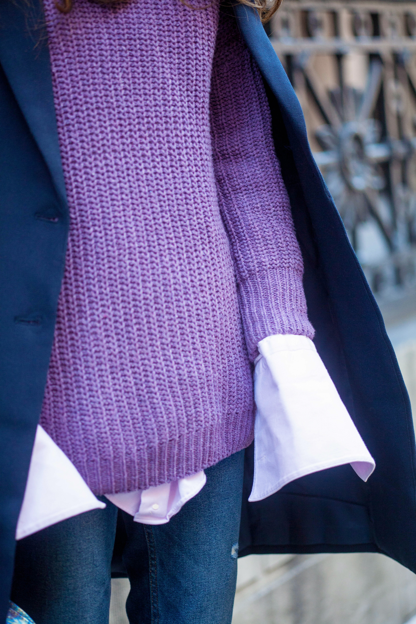 ROMWE Purple Drop Shoulder Textured Sweater