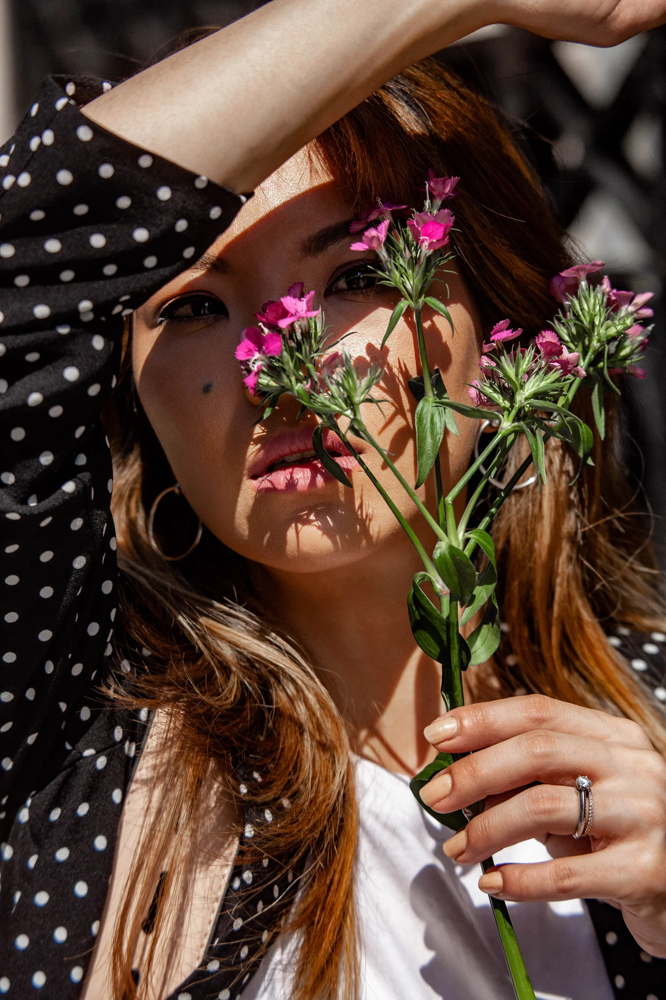 Pink Flowers and Polka Dots Fashion Portrait