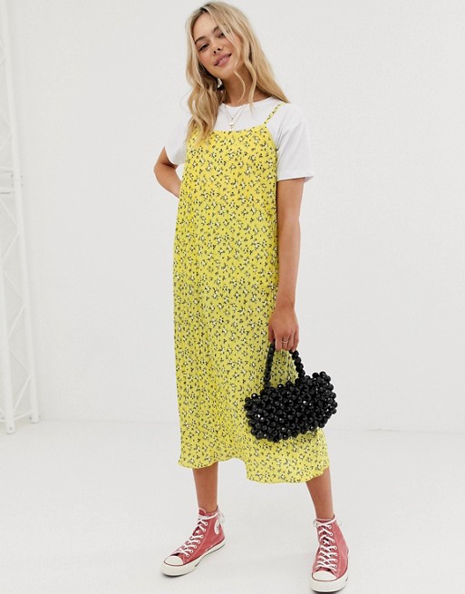 Yellow Floral Cami Midi Dress