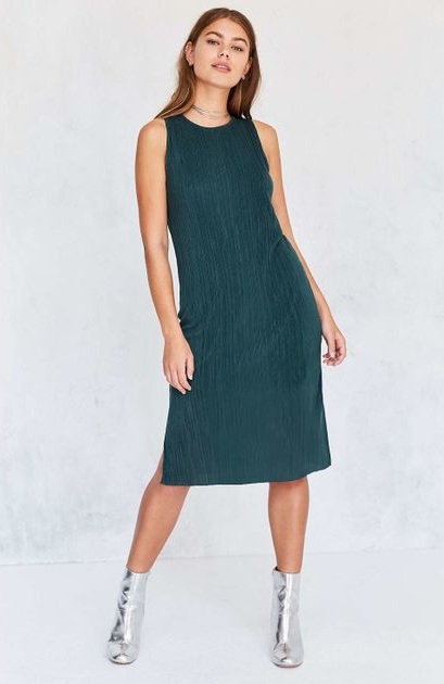 Green Pleated Midi Dress