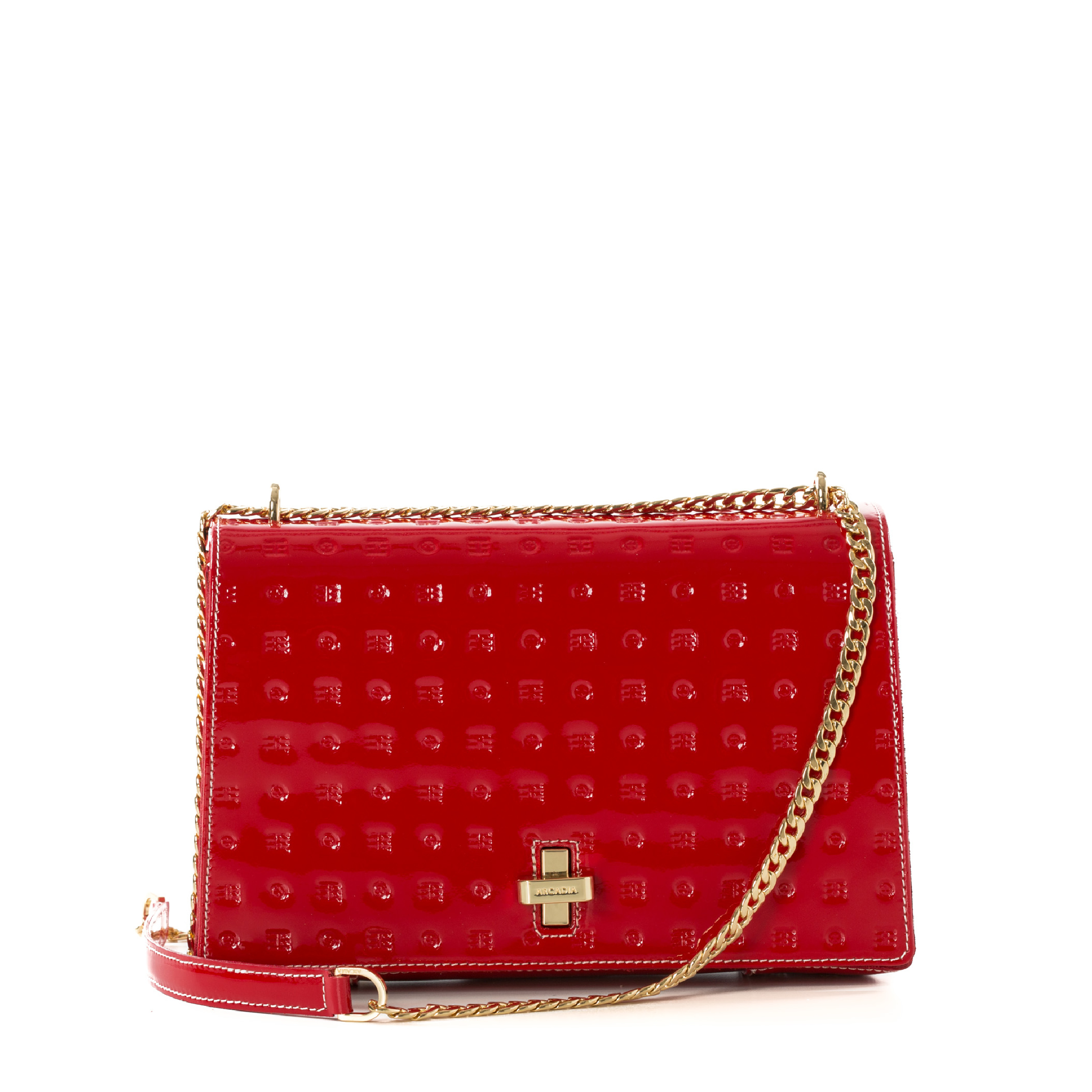 Red patent bag