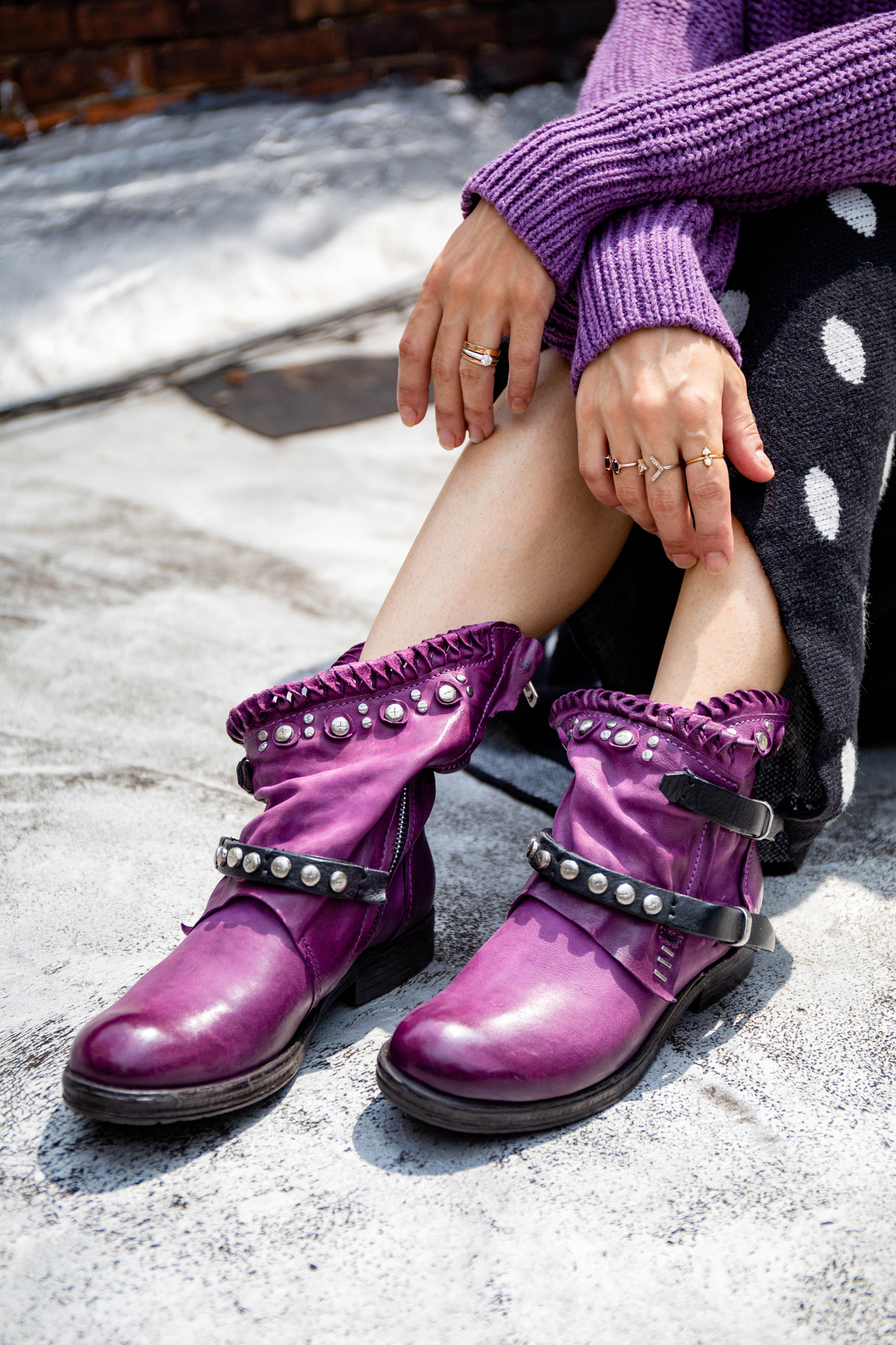 Purple moccasin boots