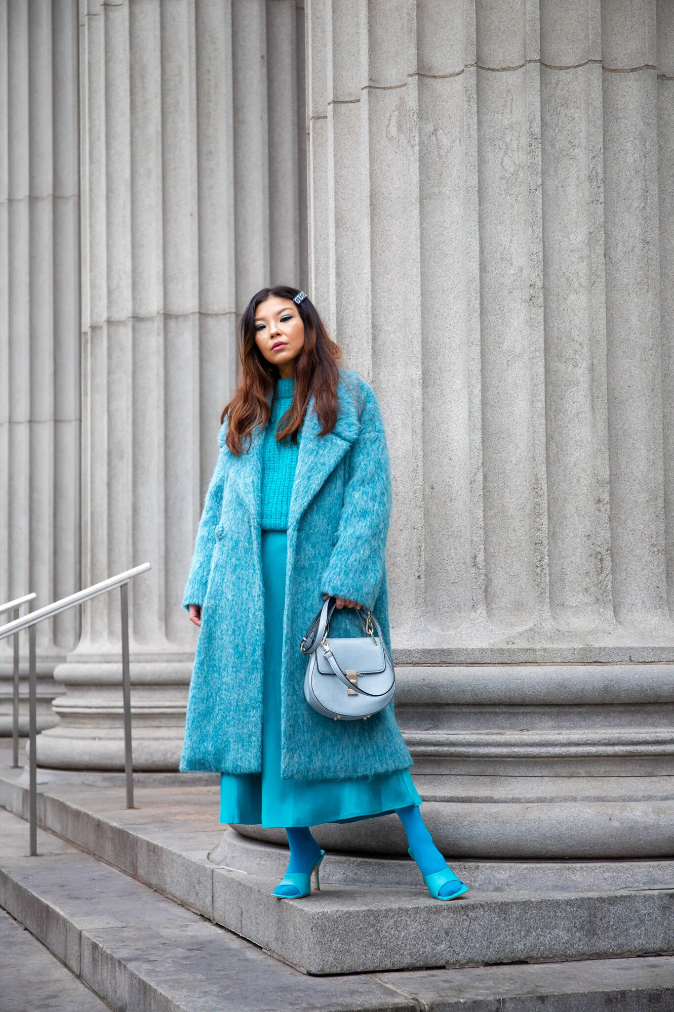 turquoise cardigan outfit