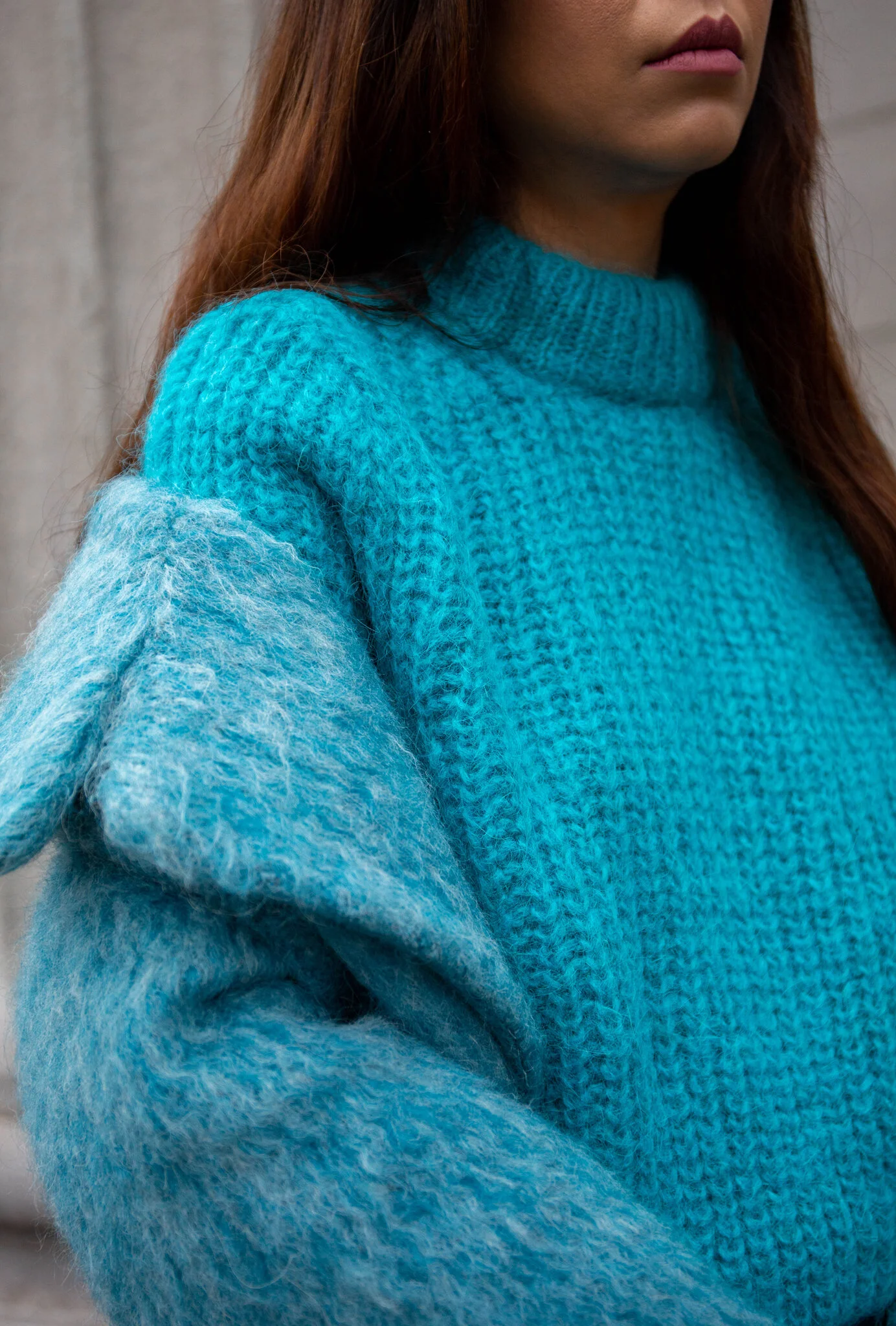 turquoise sweater outfit