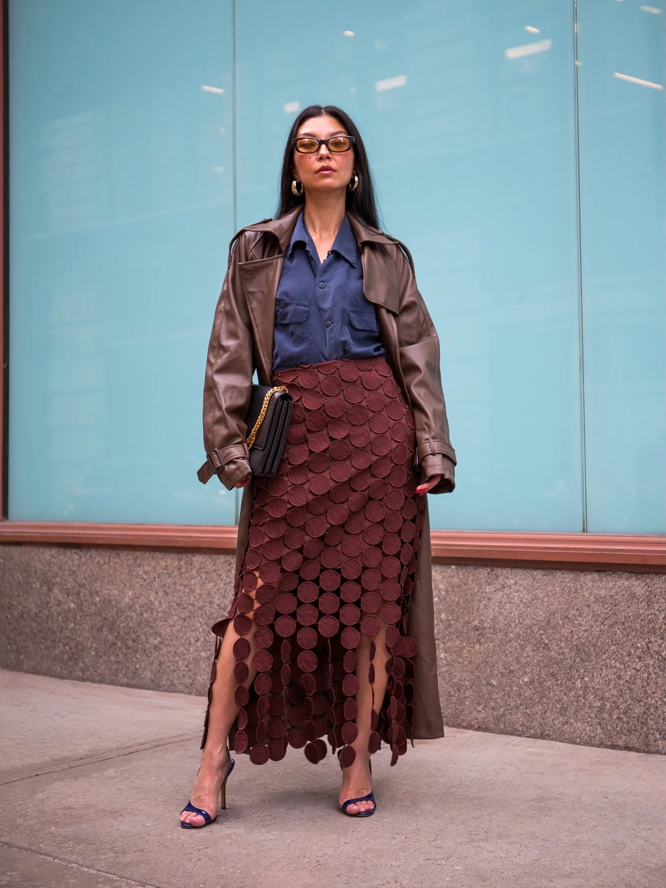 Dressed for the job I want: professionally overdressed. 🤎🫐 @anewsta_org

Work outfit that look expensive, because the office deserves a little drama. Leather, texture, and a skirt that clearly didn&rsquo;t come here to discuss spreadsheets. 😂
Shop