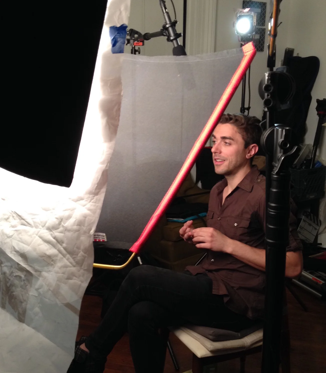 Director Rick Flynn braving the bright lights and sitting for an interview about his film, Golf Alpha Yankee.