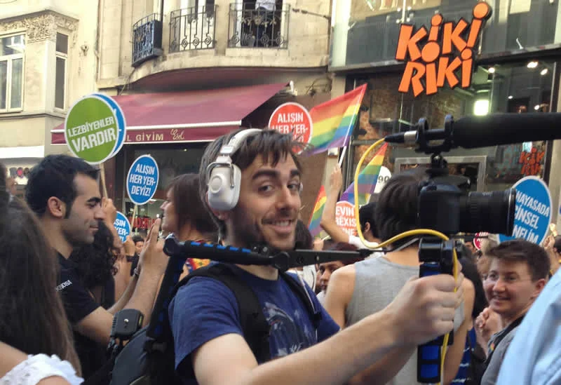 Rick filming at the Gay Pride Parade in Istanbul, Turkey in 2012.