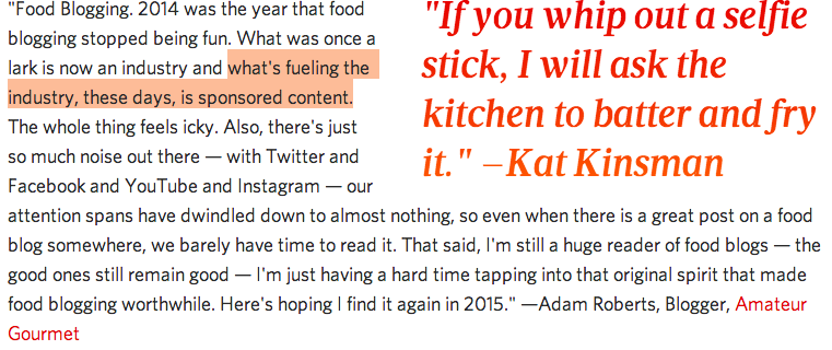 Holy fuck I'm getting sick of the new generation of lifestyle/food bloggers working right now. Local, cough, Milk, cough. Aspirational commercialism at its worst. At the same time, I can't look away. I follow their Instagram feeds. Subscribe to their blogs. Mostly to watch them delete comments that point out how advertorial their entire brand often is. 