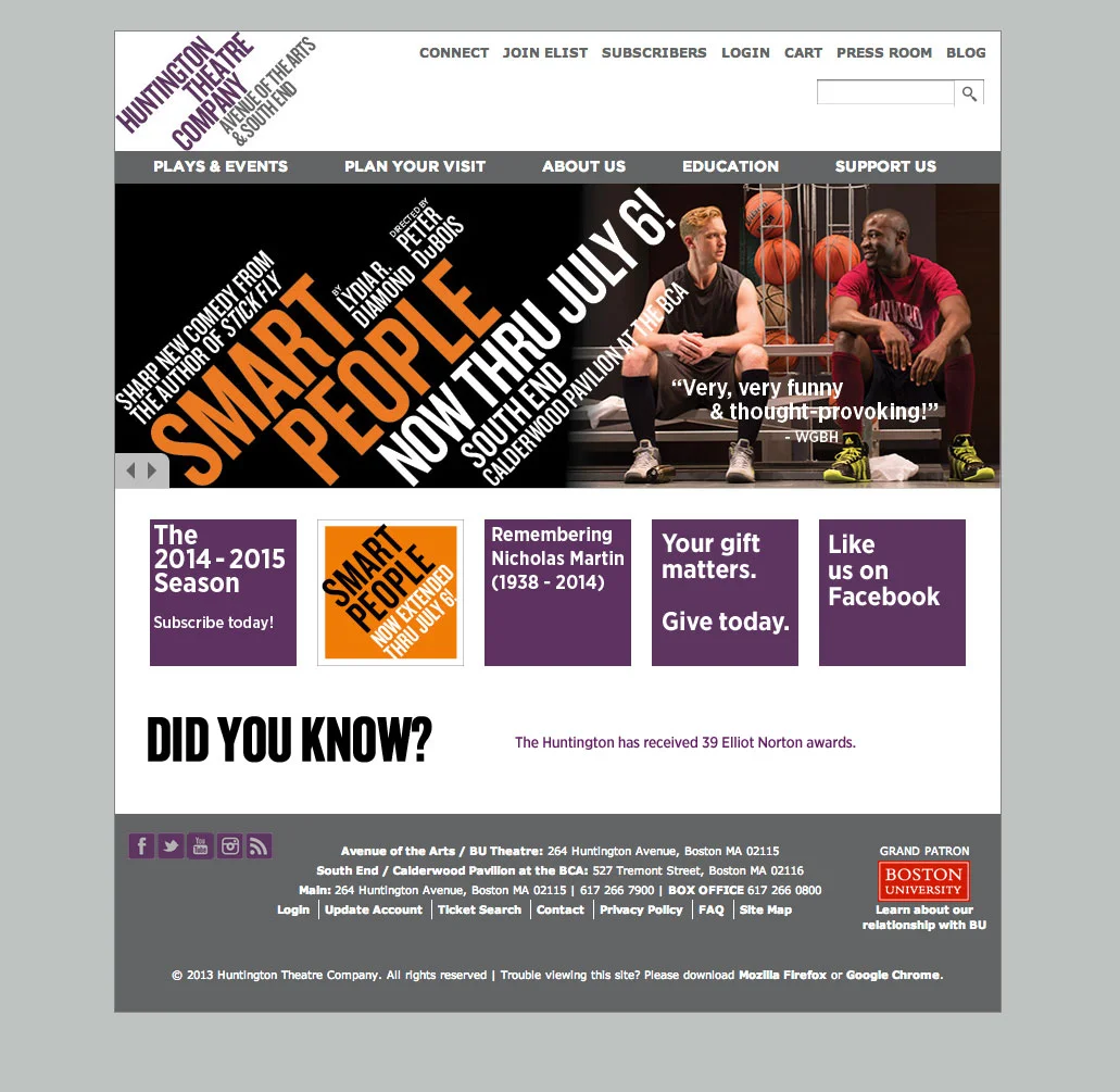 Huntington Theatre Company ( huntingtontheatre.org ), managed with EpiServer