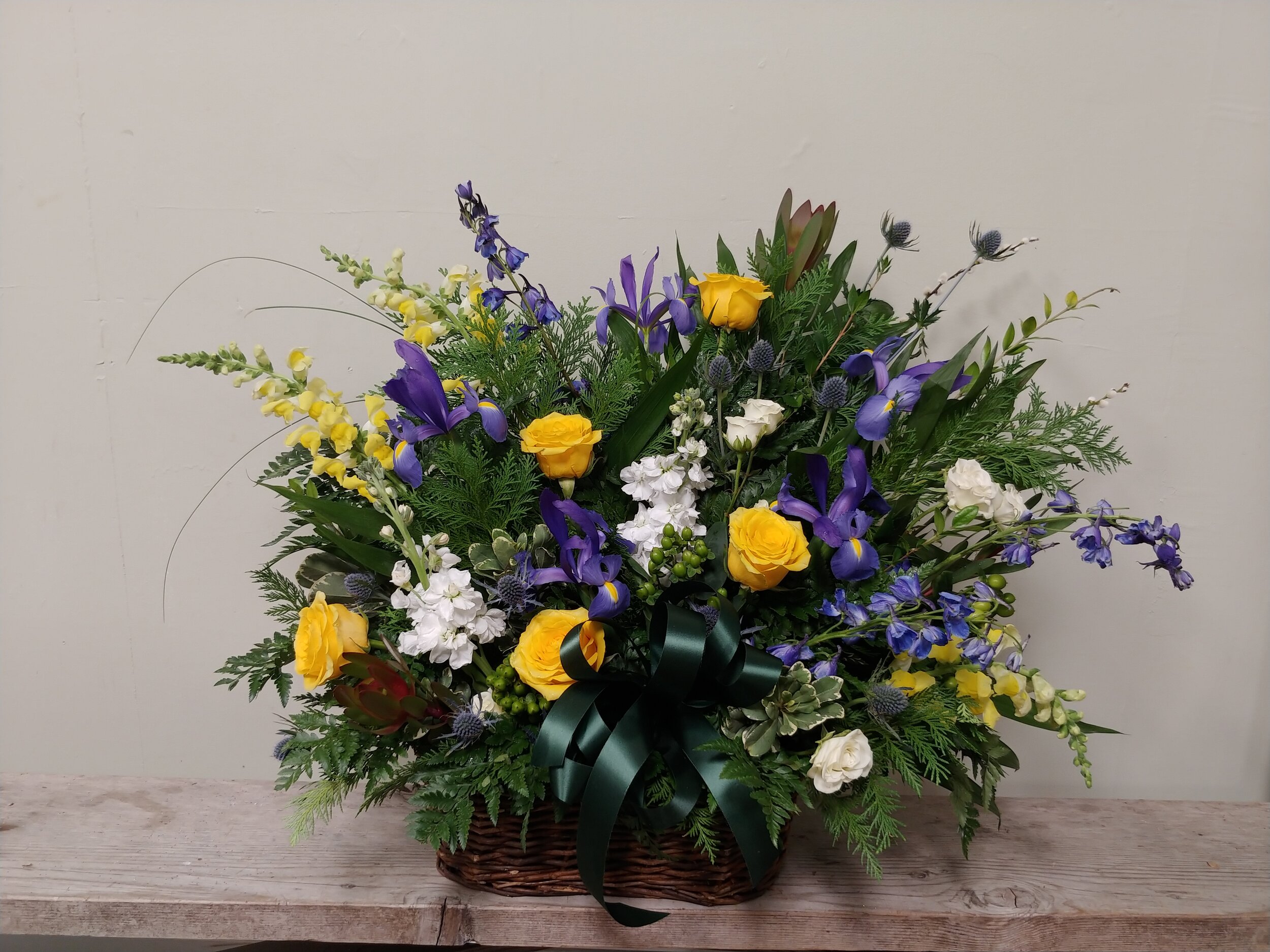 $185 Yellow Rose and Iris Basket