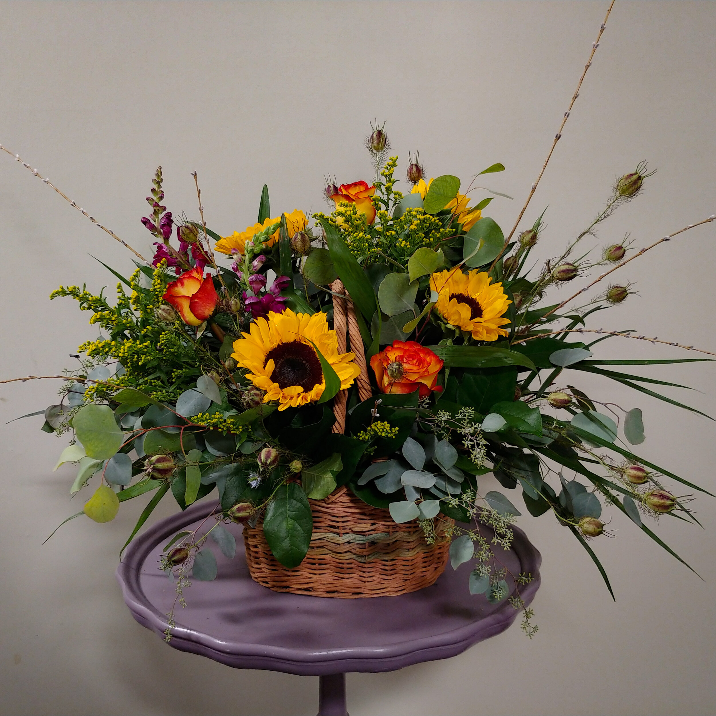 $150 Natural Sunflower and Nigella Pod Basket