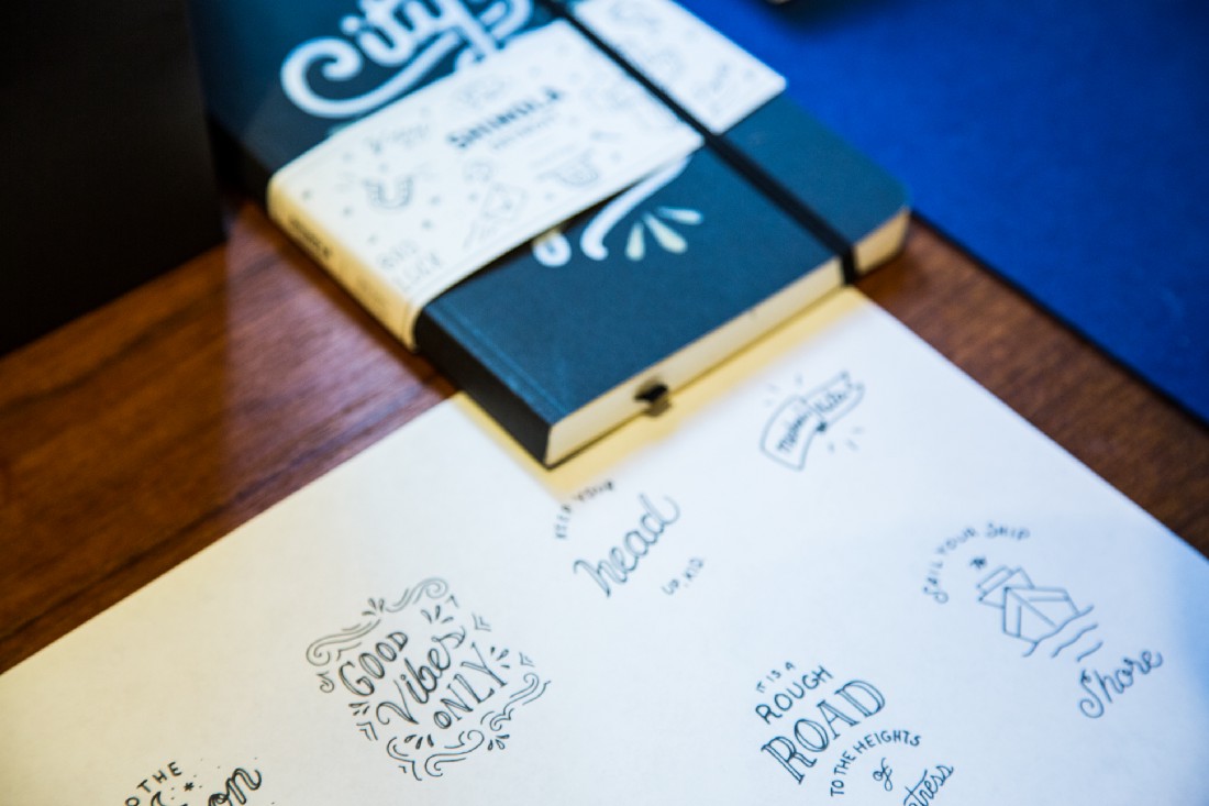 Getting over my fear of design in public: Hand lettered notebooks for the Shinola San Francisco flagship store opening.