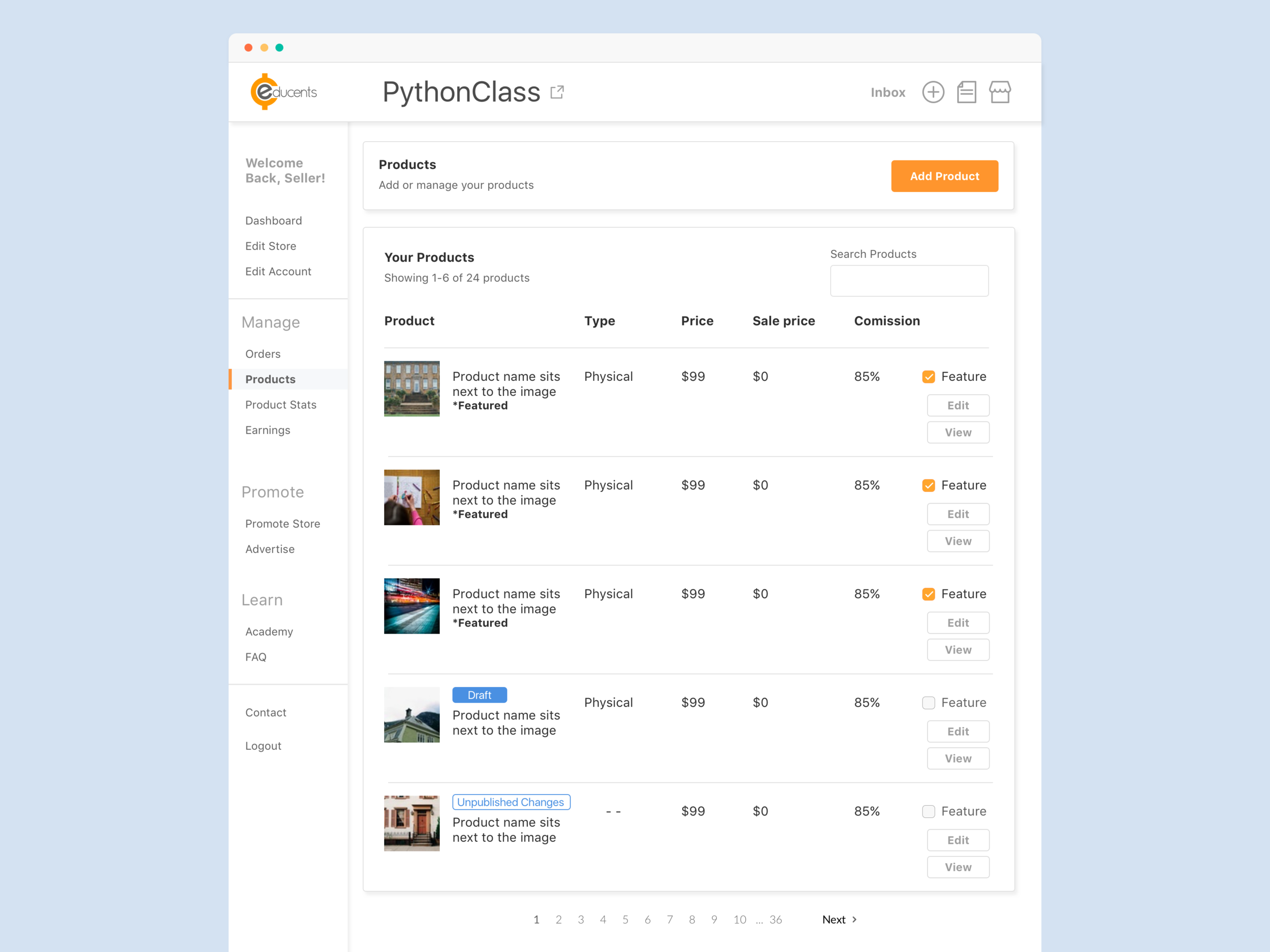 Products Page