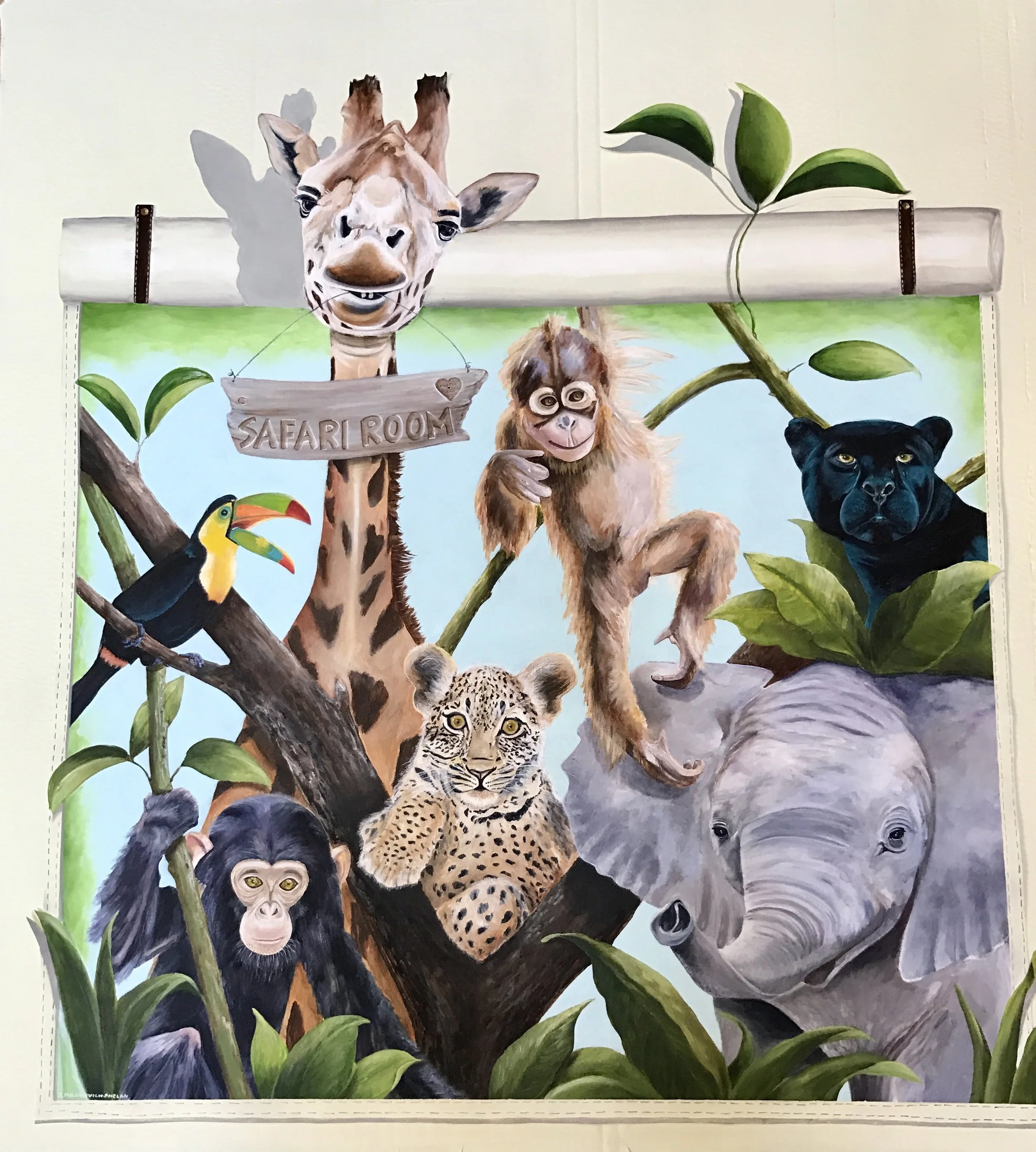 Latest mural, just installed - need to "carve" the baby's name on the sign now that we know it's a boy!