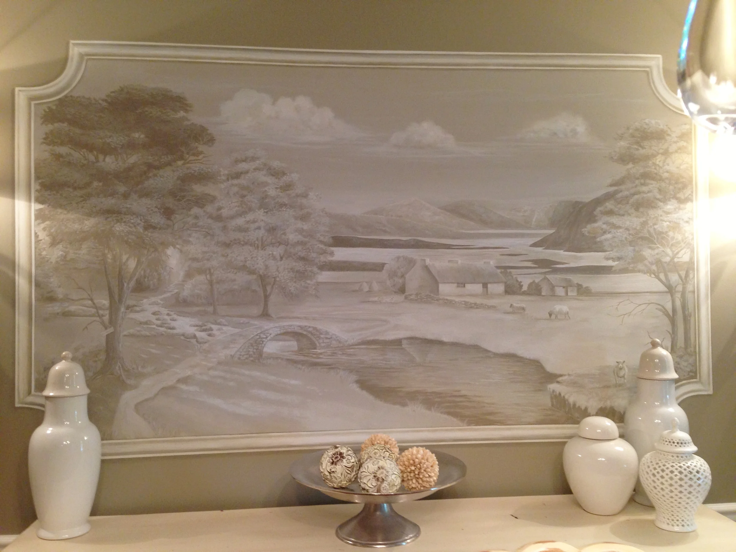 A grisaille mural - painted in one color, usually gray or beige, plus white.