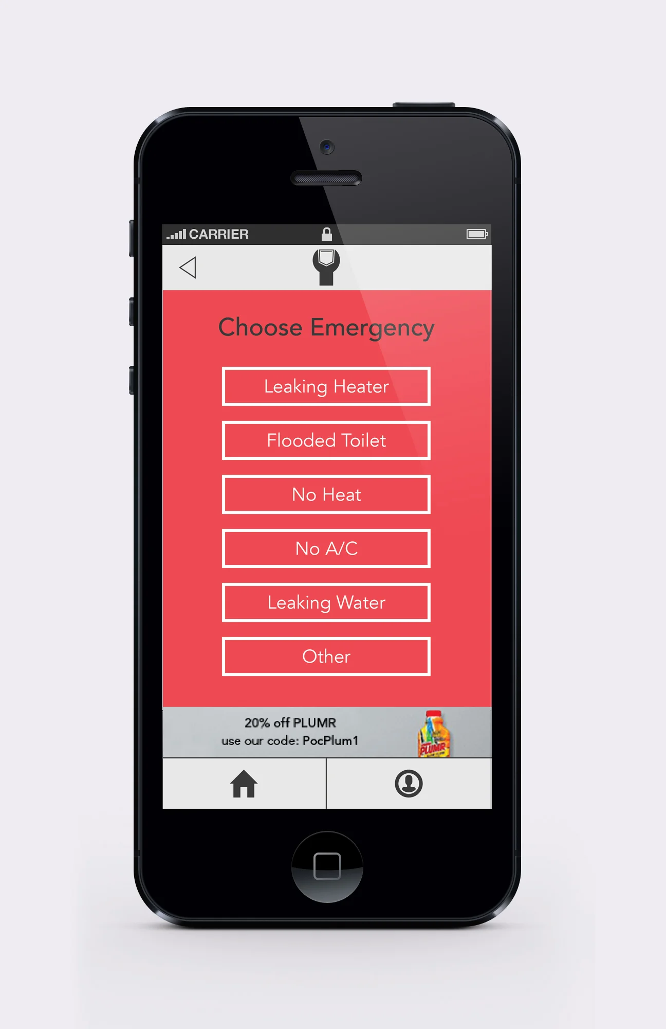 Pocket Plumber choose emergency screen