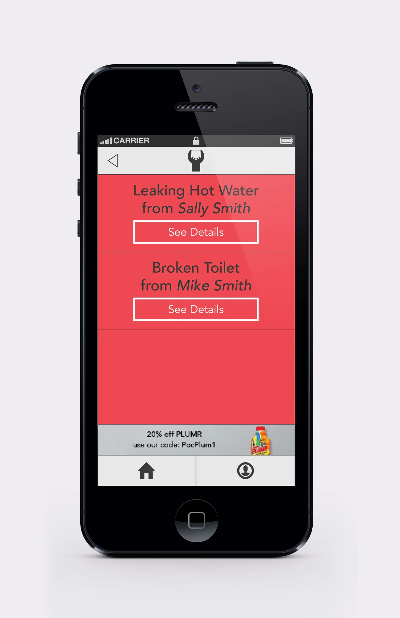 Pocket Plumber plumber alert notification screen