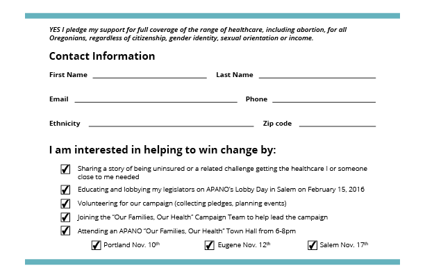 Our Families, Our Health - Pledge Card Back