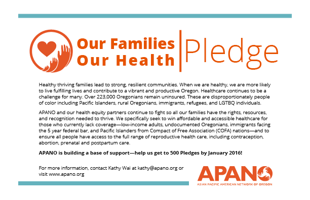 Our Families, Our Health - Pledge Card Front