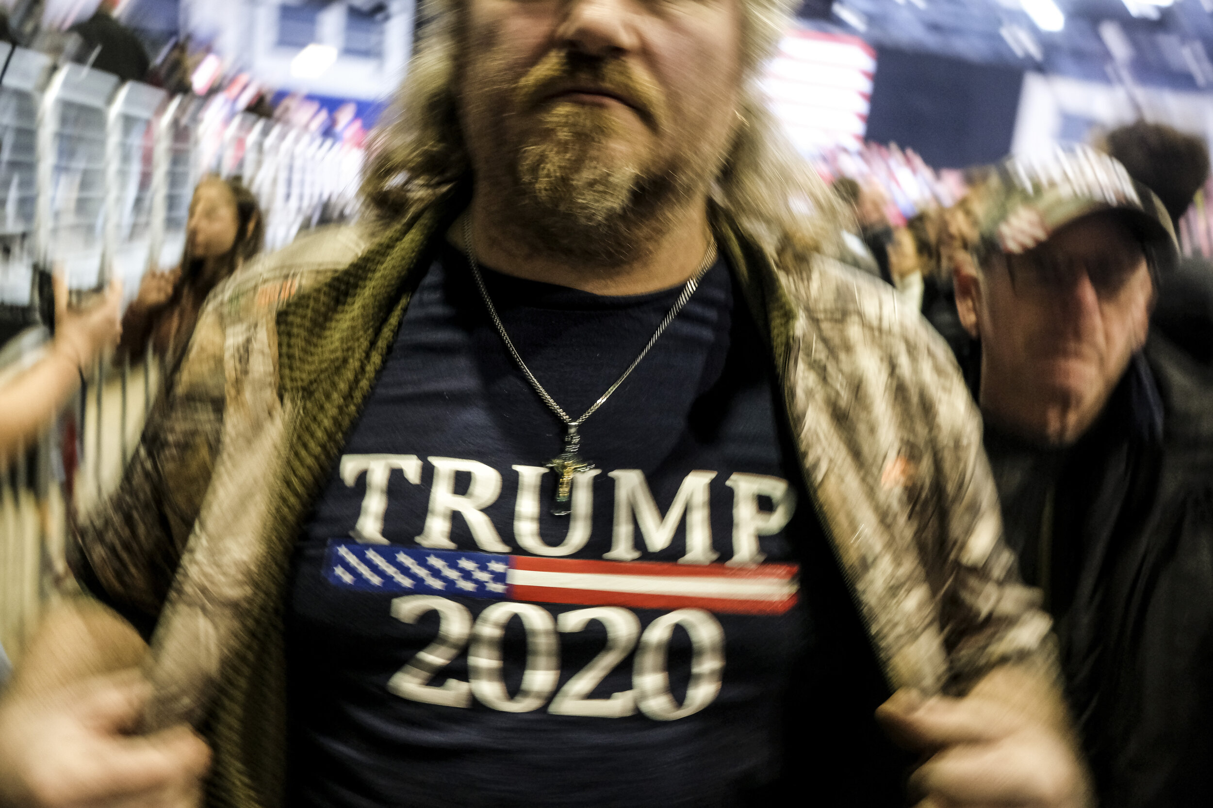  A supporter of President Donald Trump shows off his shirt during a Donald Trump rally in Battle Creek, Michigan on December 8, 2019. 