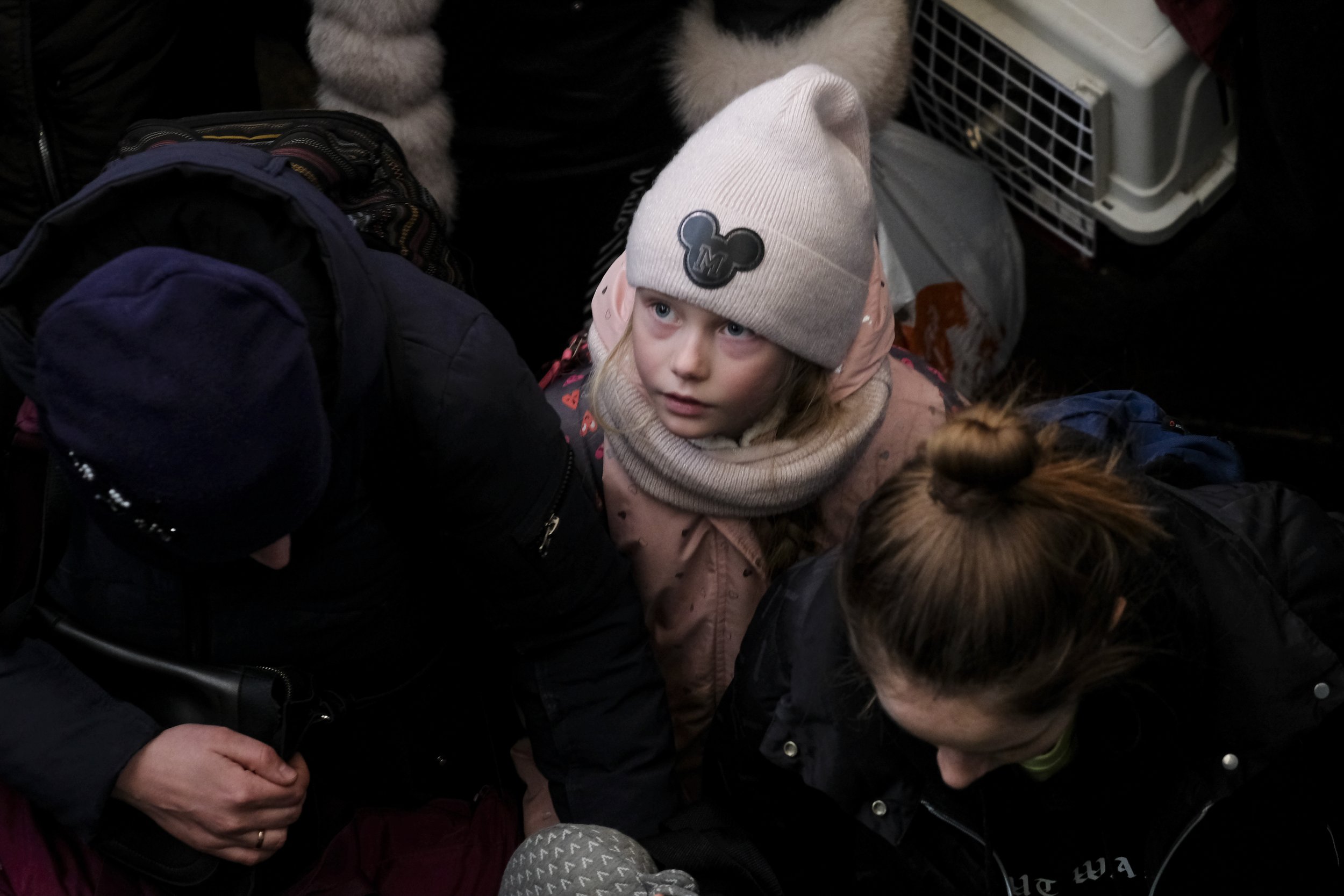  A young girl amidst the sea of refugees trying to board trains bound for Poland at the Lviv-Holovnyi railway station in Lviv, Ukraine on March 10, 2022. Millions of Ukrainians fled their homes as Russia launched is invasion on Ukraine, sparking the 