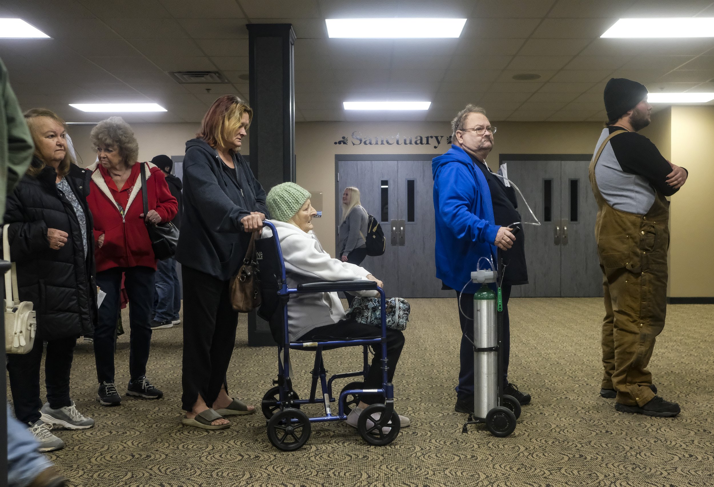 Residents of East Palestine, Ohio line up to receive checks for $1000 as 'inconvenience' compensation from representatives from Norfolk Southern Railway on Friday, February 17, 2023 at the Abundant Life Fellowship church in New Waterford, Ohio. The 